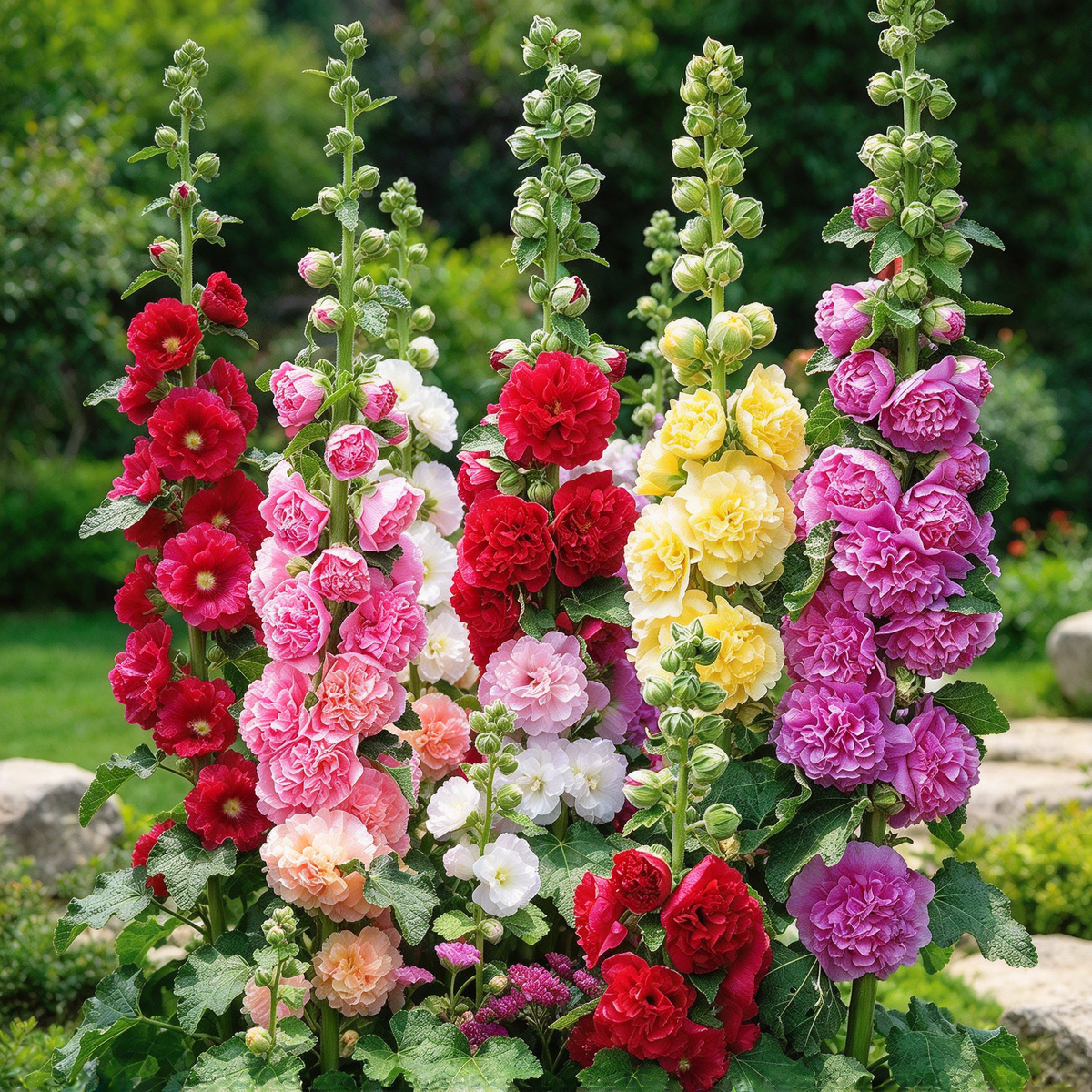 Carnival Mix Double Hollyhock Seeds – 120+ Seeds