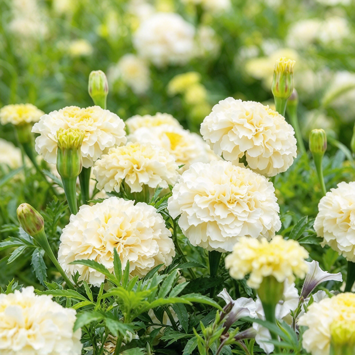 Moonlight Marigold Seeds – 100+ Seeds, Creamy White Double Flowers