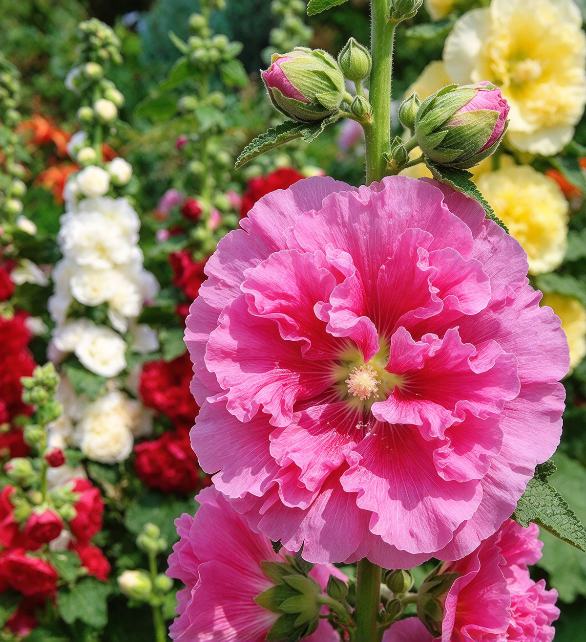 Carnival Mix Double Hollyhock Seeds – 120+ Seeds